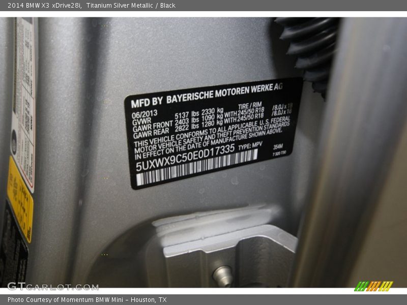 Titanium Silver Metallic / Black 2014 BMW X3 xDrive28i