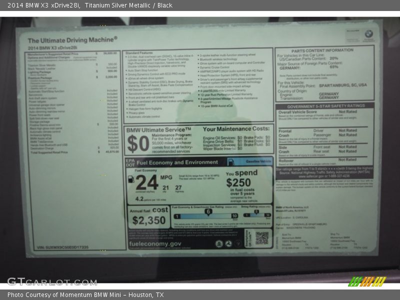 Titanium Silver Metallic / Black 2014 BMW X3 xDrive28i