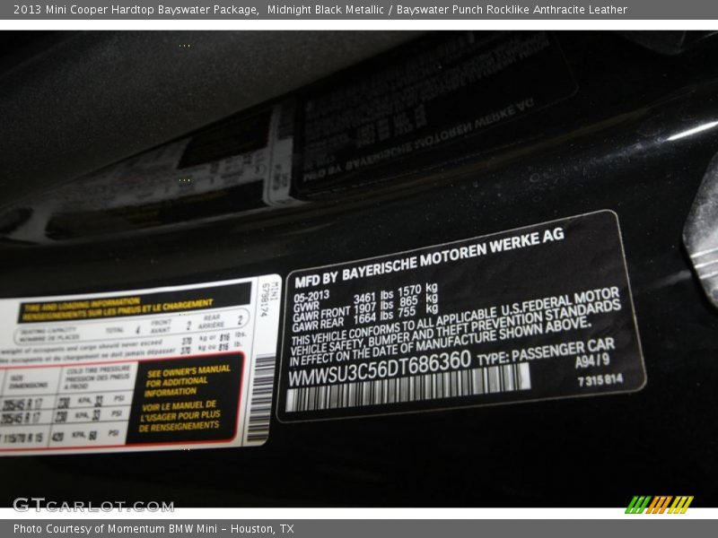 Midnight Black Metallic / Bayswater Punch Rocklike Anthracite Leather 2013 Mini Cooper Hardtop Bayswater Package