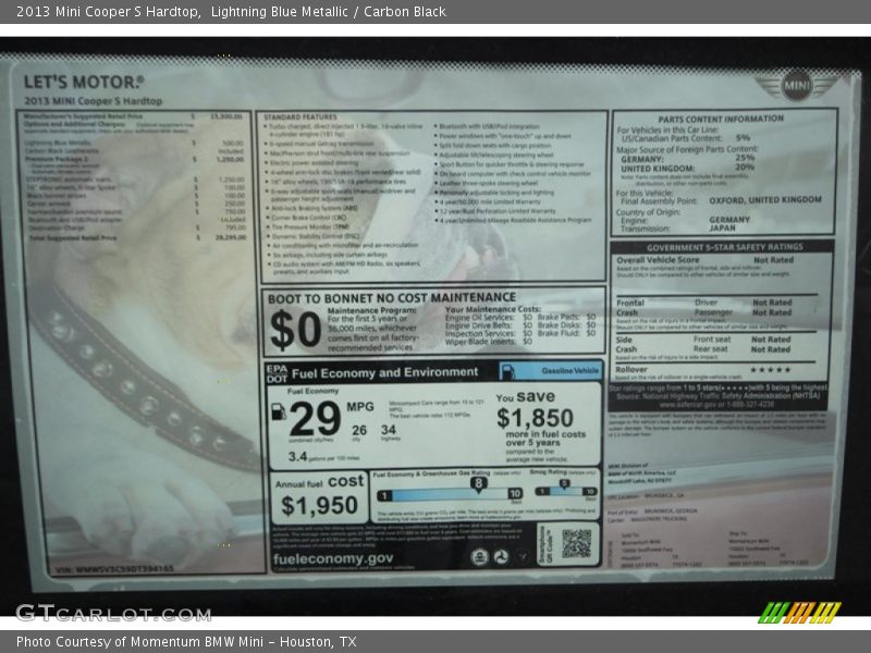 Lightning Blue Metallic / Carbon Black 2013 Mini Cooper S Hardtop