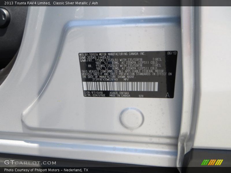 Classic Silver Metallic / Ash 2013 Toyota RAV4 Limited