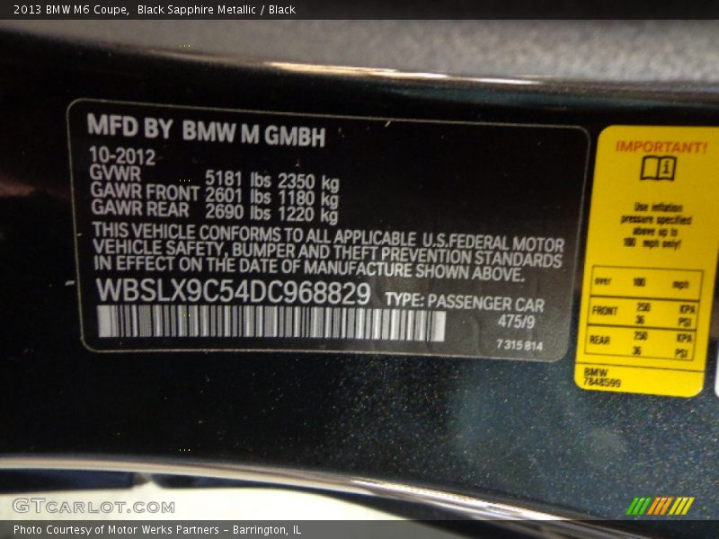 2013 M6 Coupe Black Sapphire Metallic Color Code 475