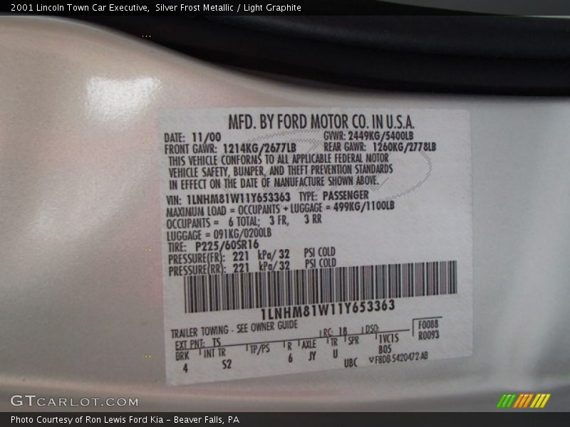 2001 Town Car Executive Silver Frost Metallic Color Code TS