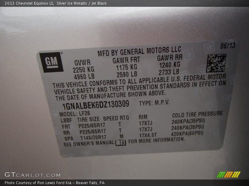 Silver Ice Metallic / Jet Black 2013 Chevrolet Equinox LS