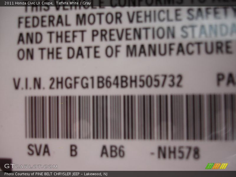 Taffeta White / Gray 2011 Honda Civic LX Coupe