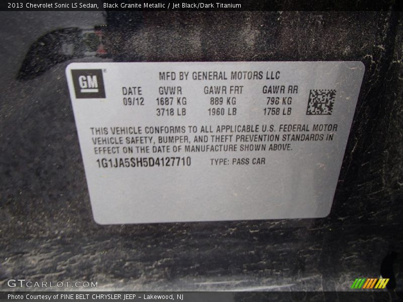 Black Granite Metallic / Jet Black/Dark Titanium 2013 Chevrolet Sonic LS Sedan