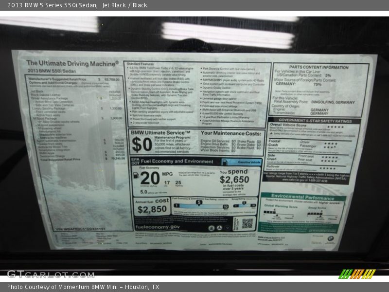 Jet Black / Black 2013 BMW 5 Series 550i Sedan