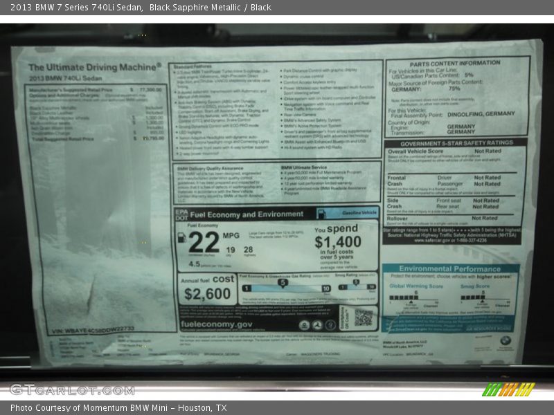 Black Sapphire Metallic / Black 2013 BMW 7 Series 740Li Sedan