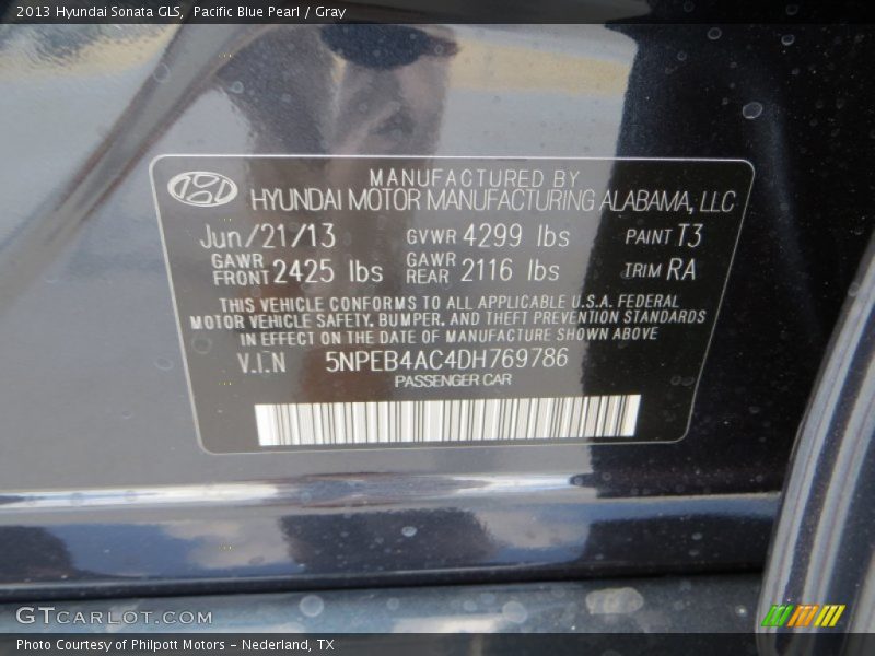 Pacific Blue Pearl / Gray 2013 Hyundai Sonata GLS