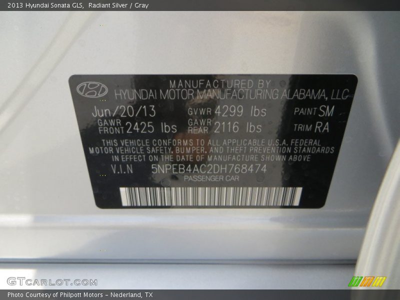 Radiant Silver / Gray 2013 Hyundai Sonata GLS