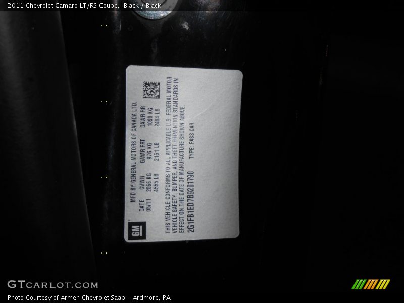 Black / Black 2011 Chevrolet Camaro LT/RS Coupe
