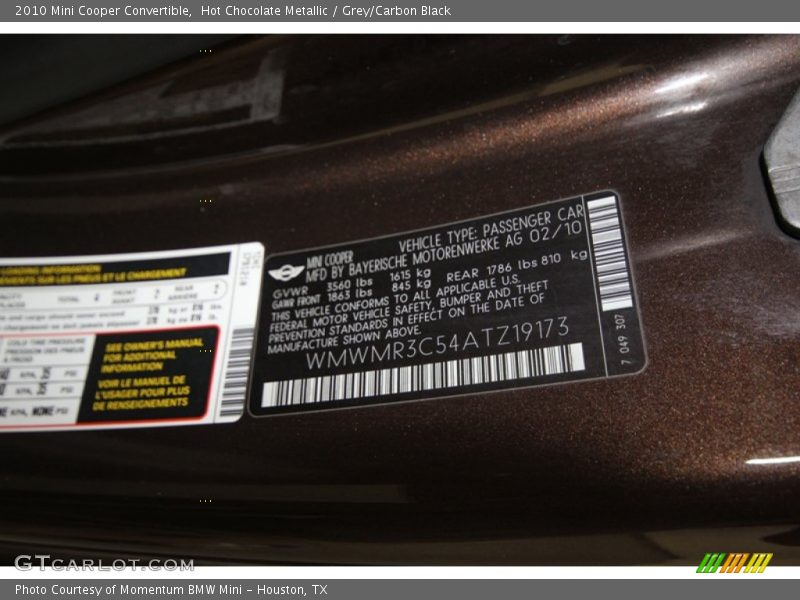 Hot Chocolate Metallic / Grey/Carbon Black 2010 Mini Cooper Convertible