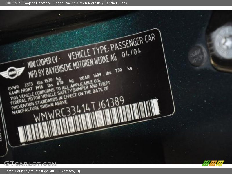 British Racing Green Metallic / Panther Black 2004 Mini Cooper Hardtop