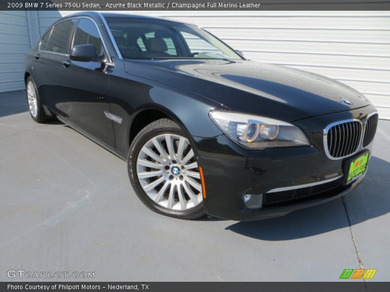 Azurite Black Metallic / Champagne Full Merino Leather 2009 BMW 7 Series 750Li Sedan