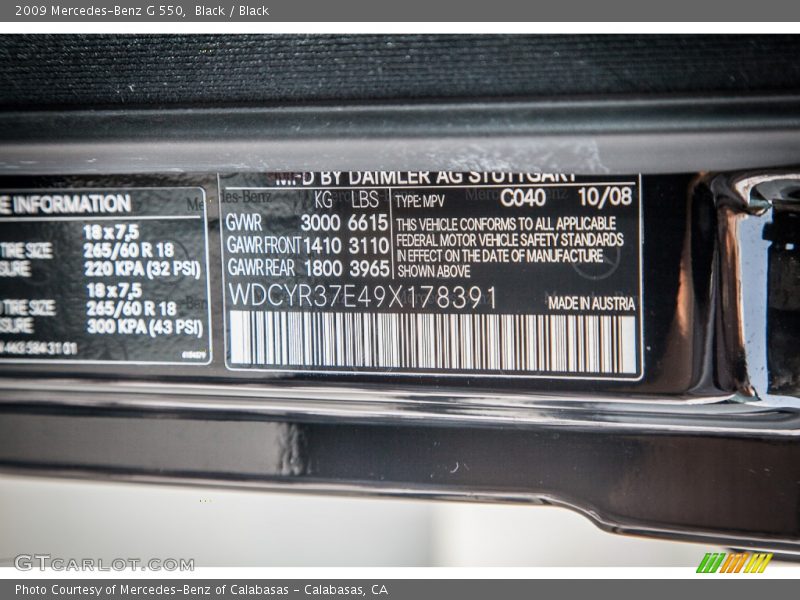 Black / Black 2009 Mercedes-Benz G 550