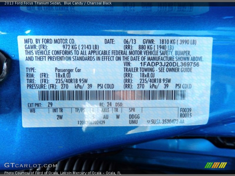 Blue Candy / Charcoal Black 2013 Ford Focus Titanium Sedan