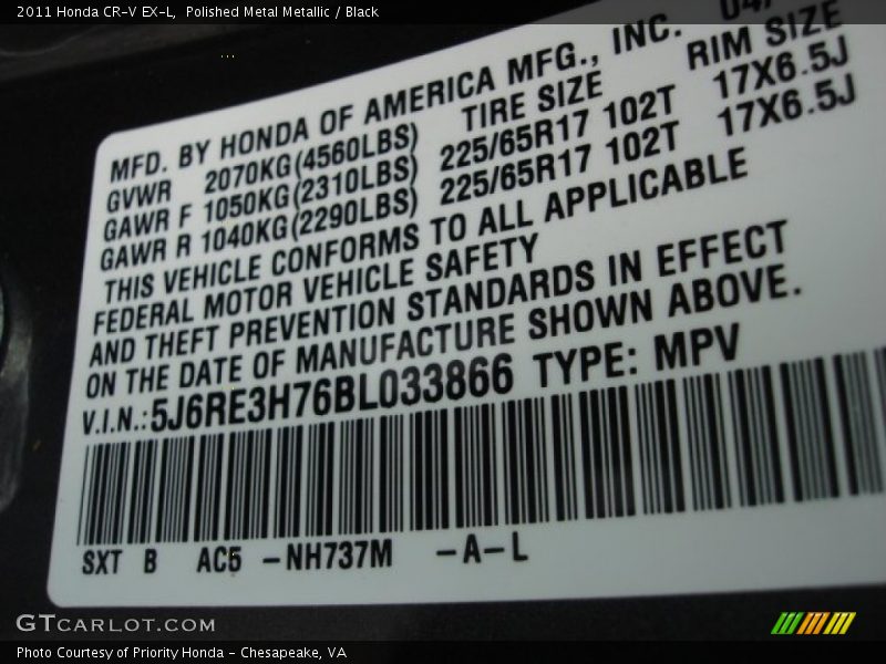 Polished Metal Metallic / Black 2011 Honda CR-V EX-L