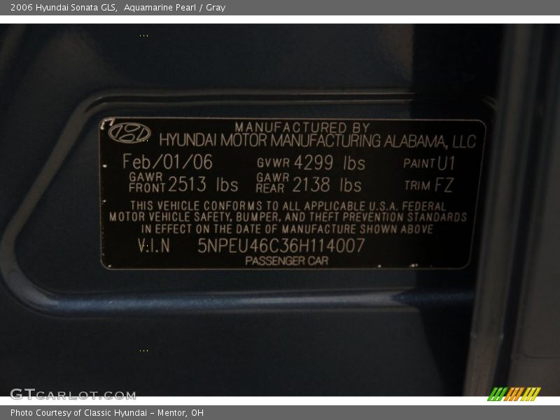 Aquamarine Pearl / Gray 2006 Hyundai Sonata GLS