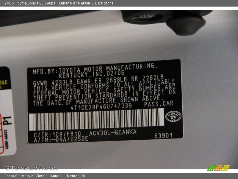 Lunar Mist Metallic / Dark Stone 2006 Toyota Solara SE Coupe