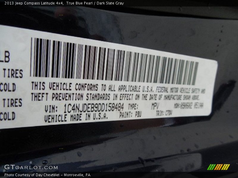 True Blue Pearl / Dark Slate Gray 2013 Jeep Compass Latitude 4x4