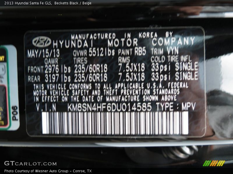 Becketts Black / Beige 2013 Hyundai Santa Fe GLS