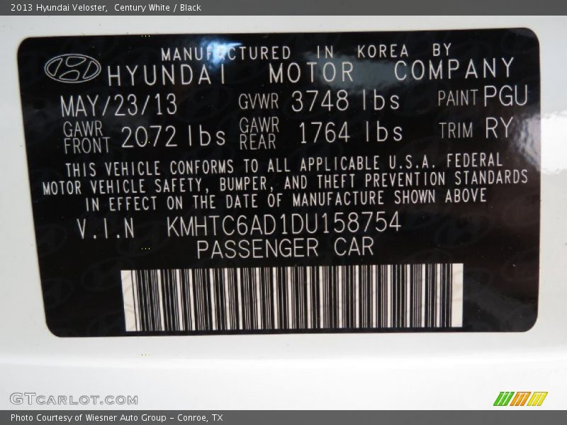 Century White / Black 2013 Hyundai Veloster