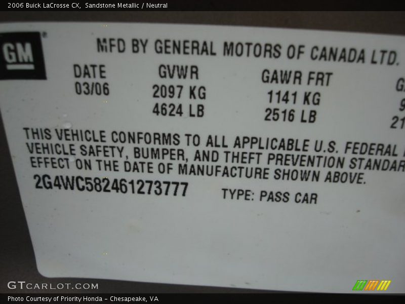 Sandstone Metallic / Neutral 2006 Buick LaCrosse CX