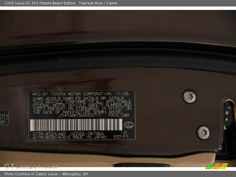 Tigereye Mica / Camel 2006 Lexus SC 430 Pebble Beach Edition