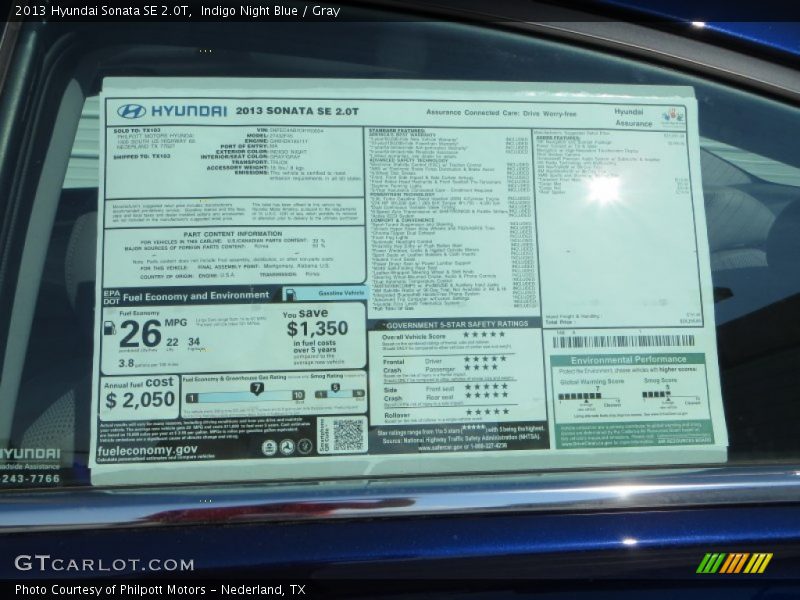 Indigo Night Blue / Gray 2013 Hyundai Sonata SE 2.0T