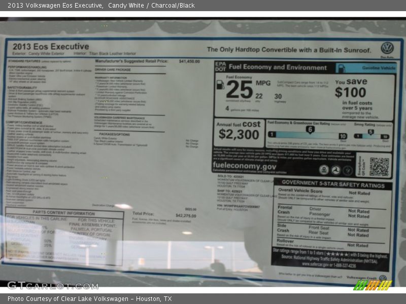 Candy White / Charcoal/Black 2013 Volkswagen Eos Executive