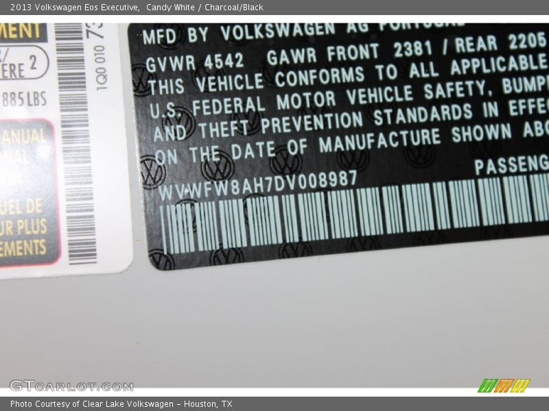 Candy White / Charcoal/Black 2013 Volkswagen Eos Executive