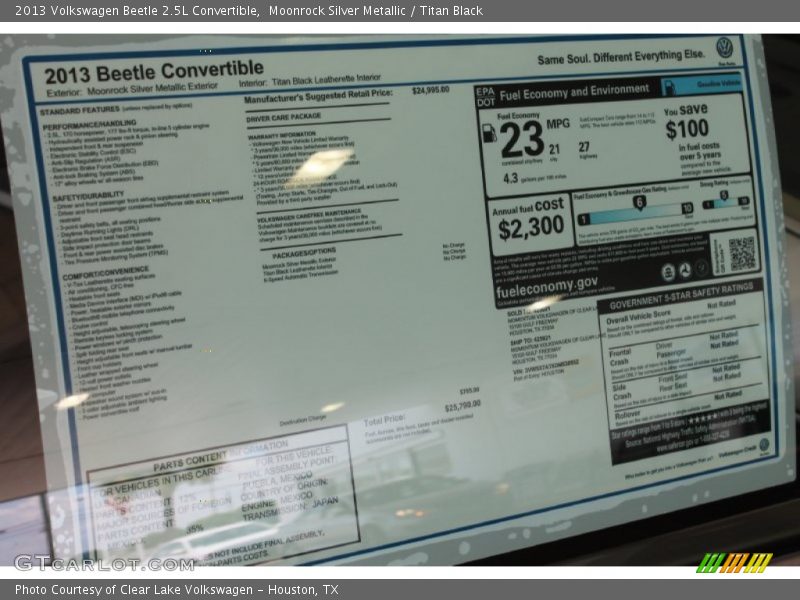Moonrock Silver Metallic / Titan Black 2013 Volkswagen Beetle 2.5L Convertible