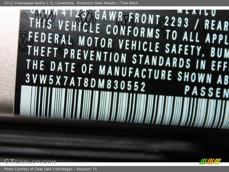 Moonrock Silver Metallic / Titan Black 2013 Volkswagen Beetle 2.5L Convertible