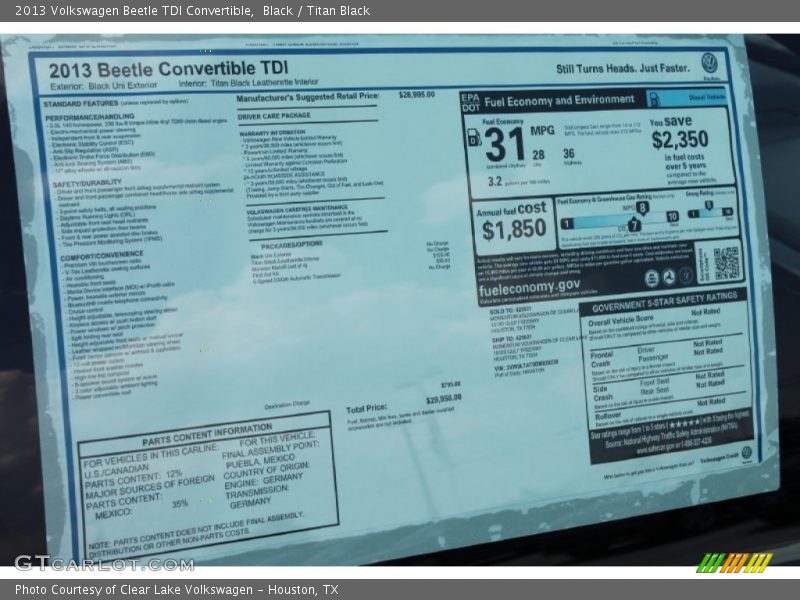 Black / Titan Black 2013 Volkswagen Beetle TDI Convertible