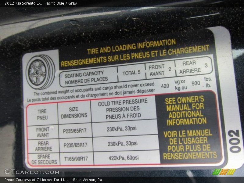 Pacific Blue / Gray 2012 Kia Sorento LX