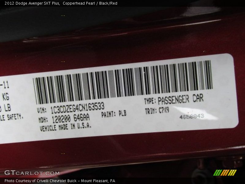 Copperhead Pearl / Black/Red 2012 Dodge Avenger SXT Plus