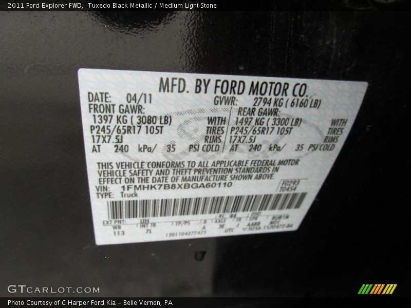 Tuxedo Black Metallic / Medium Light Stone 2011 Ford Explorer FWD