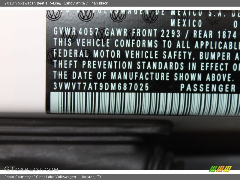 Info Tag of 2013 Beetle R-Line