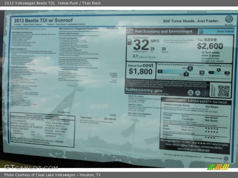 Yellow Rush / Titan Black 2013 Volkswagen Beetle TDI