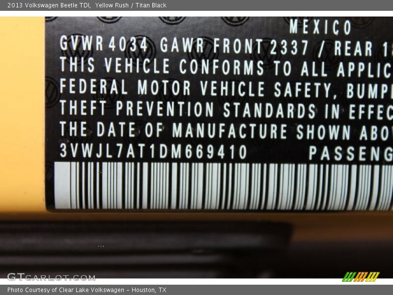 Yellow Rush / Titan Black 2013 Volkswagen Beetle TDI