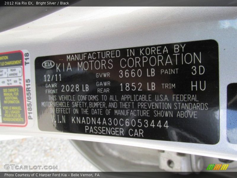 Bright Silver / Black 2012 Kia Rio EX