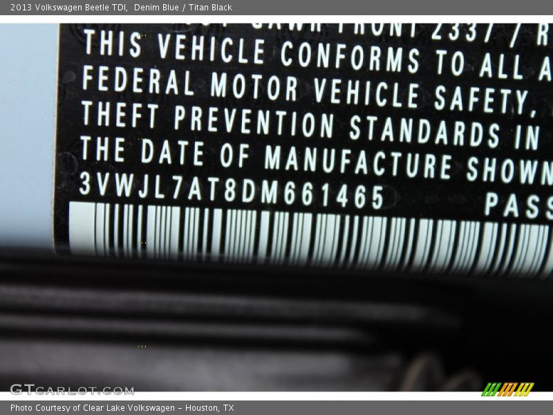 Denim Blue / Titan Black 2013 Volkswagen Beetle TDI