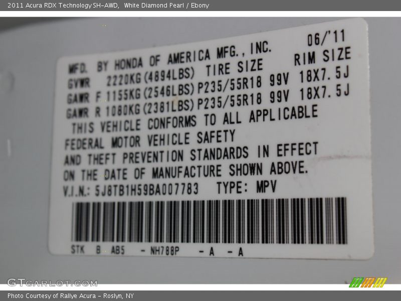 White Diamond Pearl / Ebony 2011 Acura RDX Technology SH-AWD