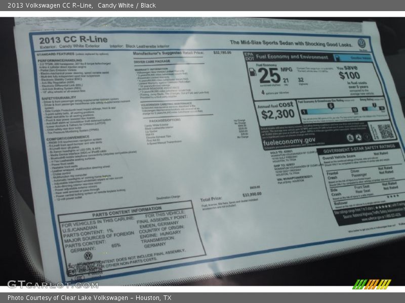  2013 CC R-Line Window Sticker