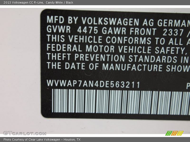 Info Tag of 2013 CC R-Line