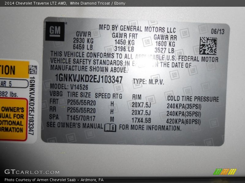 White Diamond Tricoat / Ebony 2014 Chevrolet Traverse LTZ AWD