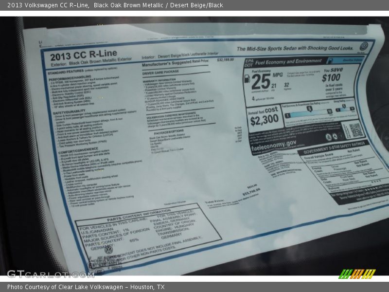Black Oak Brown Metallic / Desert Beige/Black 2013 Volkswagen CC R-Line