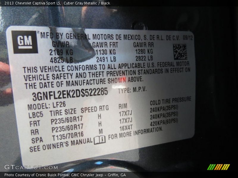 Info Tag of 2013 Captiva Sport LS