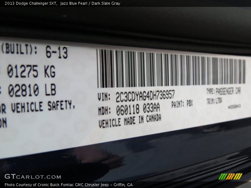 Jazz Blue Pearl / Dark Slate Gray 2013 Dodge Challenger SXT