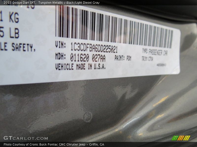 Tungsten Metallic / Black/Light Diesel Gray 2013 Dodge Dart SXT